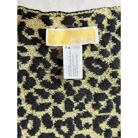 Michael Kors Black Gold Scarf Metallic Shawl Covering Glitter Cheetah Print Logo - Picture 3 of 4